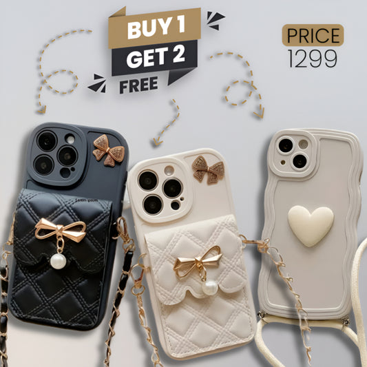 Cartoon Bear Phone Case with Lanyard & Wallet - Buy 1 Get 2 Free - In Just 1299 PKR